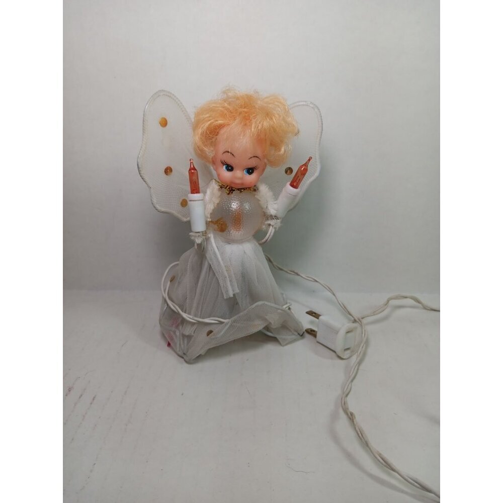 Vintage 1950s Merrybright Light Flashing Angel 9” Tree Topper Rubber Face